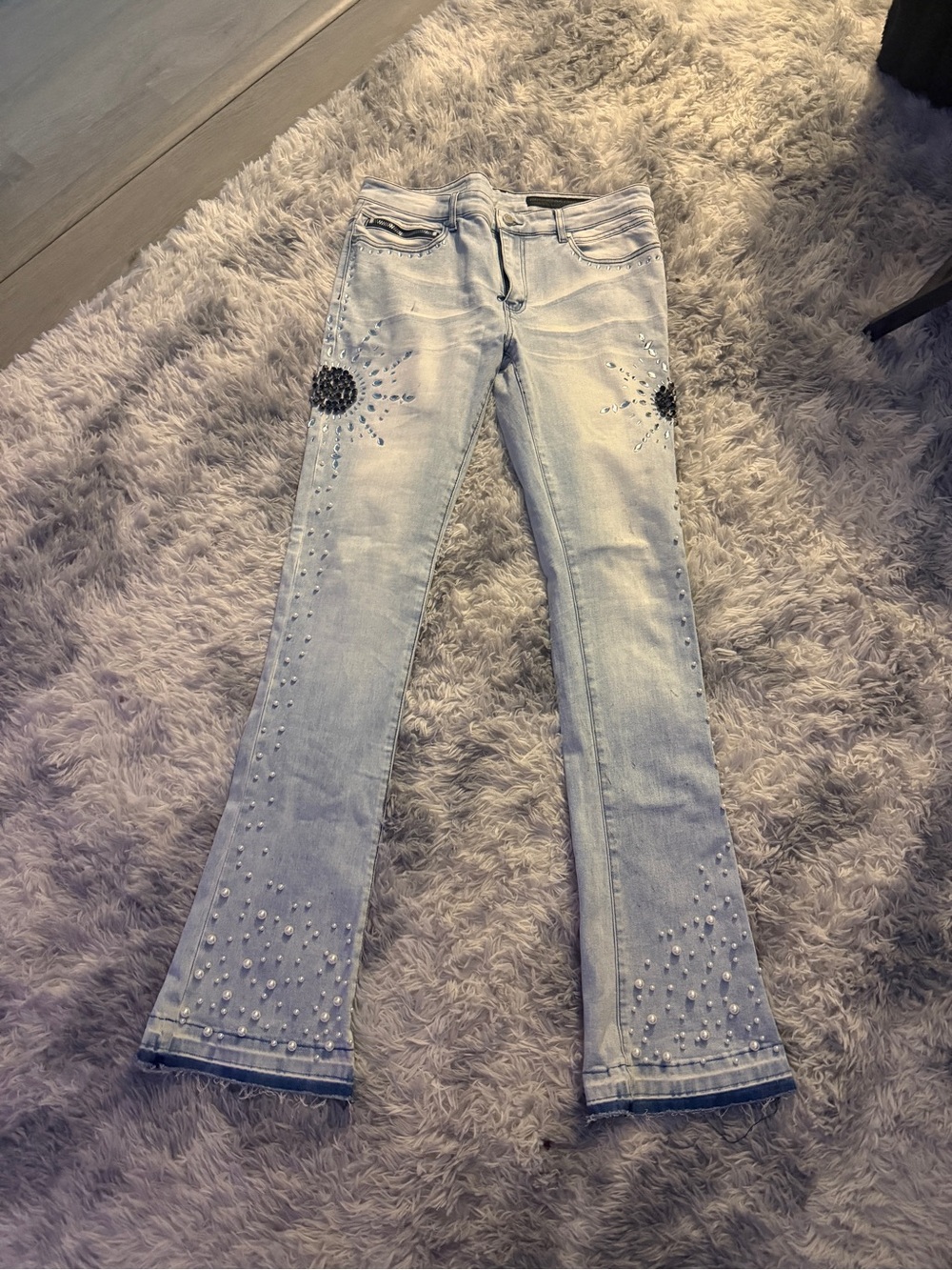 Light Blue Stacked Embellished Men’s Jeans